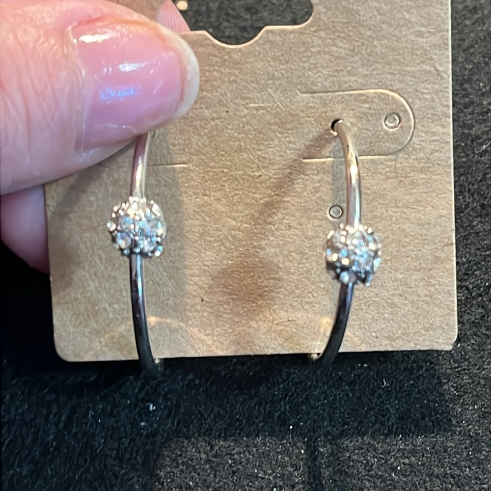 Sparkly Silver Hoop Earrings with Crystal Accents - Picture 3 of 3
